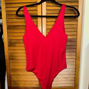 Red V-Neck Tank Top Bodysuit